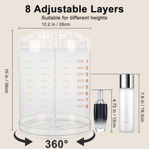 AMEITECH Makeup Organizer, 360 Degree Rotating Adjustable Cosmetic Storage Di... - Picture 3 of 6
