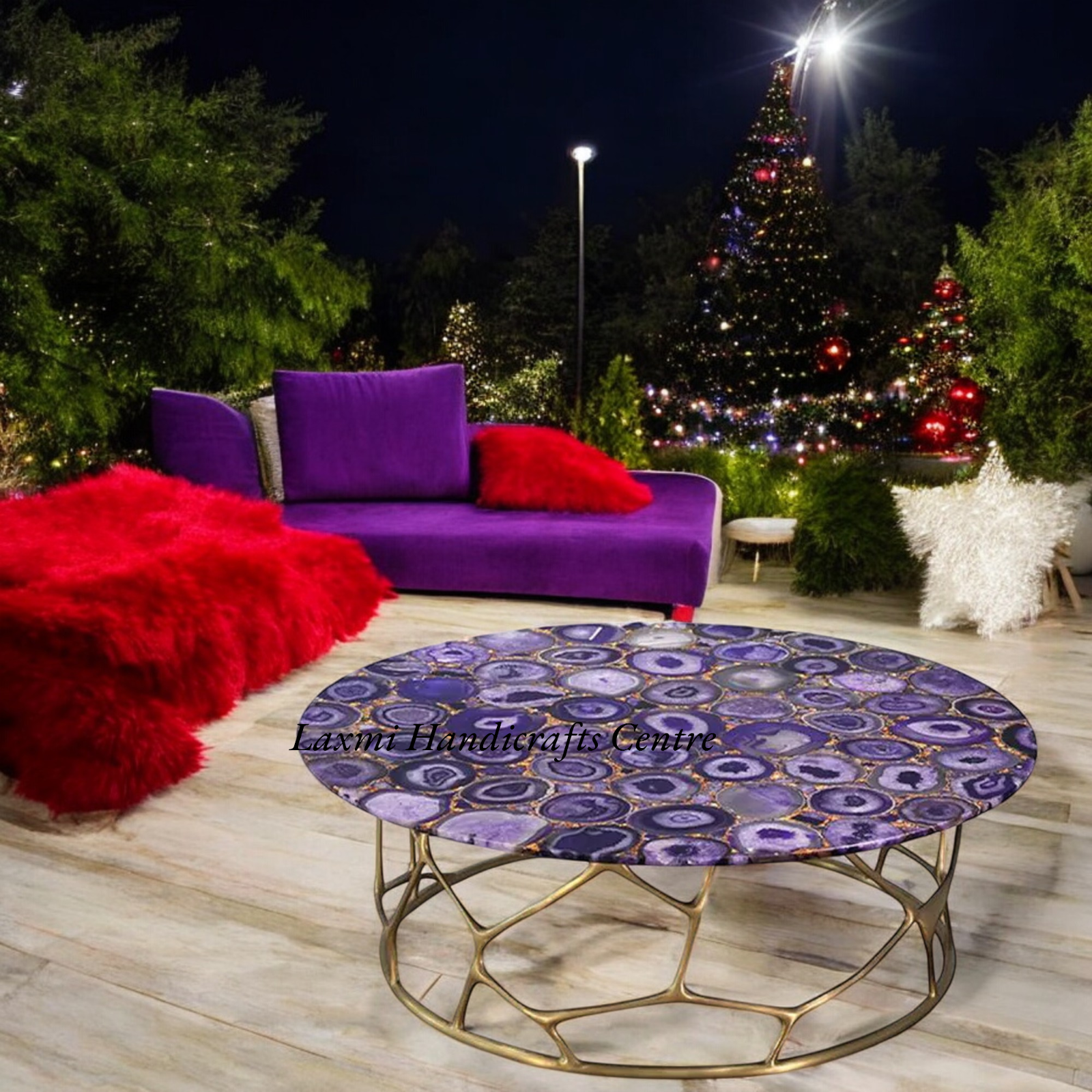 30-Inch Purple Agate Stone Coffee Table Top Elegant Sofa Centerpiece Home Decor