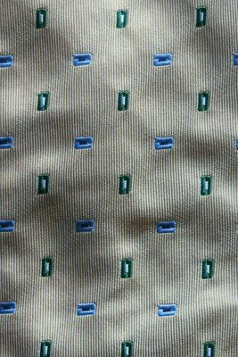 DUNHILL SEIDENKRAWATTE SENFBLAU GRÜN & WEISS LÄNGLICH EINE MODEIDEEE KLASSIKER