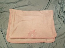 Carters Just One You Pink White Stripe Girl Teddy Bear face Baby Blanket