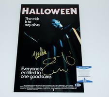 JAMIE LEE CURTIS NICK CASTLE SIGNED 'HALLOWEEN' MOVIE POSTER BECKETT COA 1978