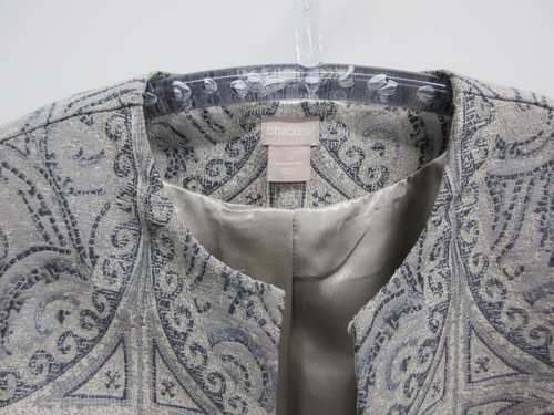 CHICO'S JACKET WOMENS SIZE 0 GRAY SILVER-BLUE METALLIC PATTERN - Picture 5 of 13