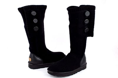 UGG Classic Cardy Cashmere Black Knit Sheepskin Button Boots Size