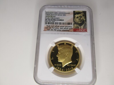 2014 W Gold High Relief 50th Kennedy Half Dollar NGC PR70 Ultra