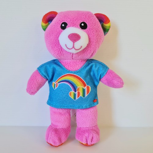 Build a Bear Mini Pink Rainbow Teddy Bear Soft Toy with Rainbow Heart T-Shirt π