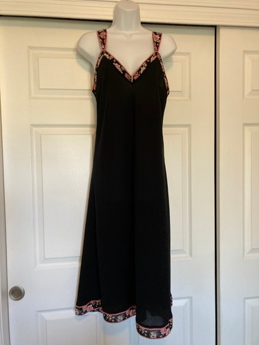 Oscar dela Renta Pink Label Nightgown or Slip Dress Blk w Pink Floral Trim MED - Picture 5 of 17