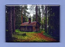 LOG CABIN *2x3 FRIDGE MAGNET* HOME HOUSE FRONTIER SETTLERS HUNTING LODGE COTTAGE