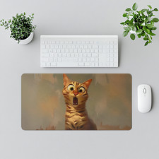 Shocked Cat Desk Mat Kitten Mouse Pad, Funny Animal Gaming Mat, Cat Lover Gift
