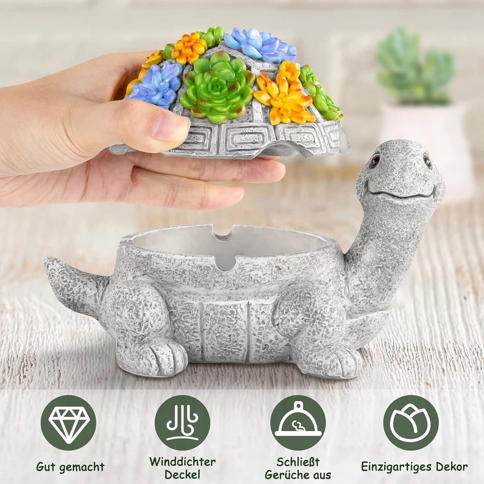 Aschenbecher Außen Winddicht mit Deckel Wasserdicht Schildkröte aus Harz C395 - Bild 2 von 4