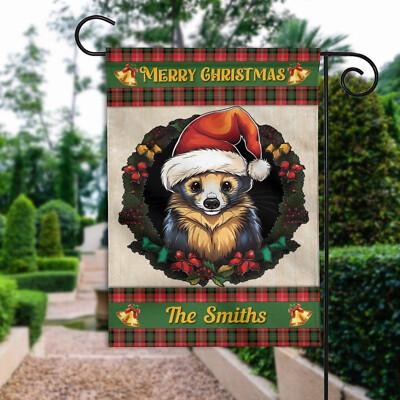 Wreath Ferret Christmas Flag, Ferret Lovers Merry Christmas Flag, Funny Ferret