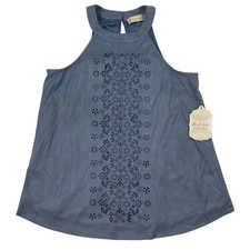 NWT Altar'd State Blue Micro Suede Halter Blouse Sleeveless Cut-Out Floral Sz S