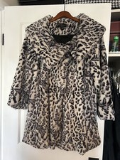 Oxford & Regent Leopard Print Faux Fur Swing Coat Size Large