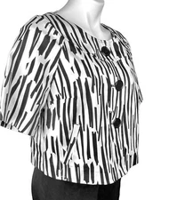 I.N. Studio Sz 10P Jacket Top Black & White Abstract Short Sleeve Cotton/Spandex