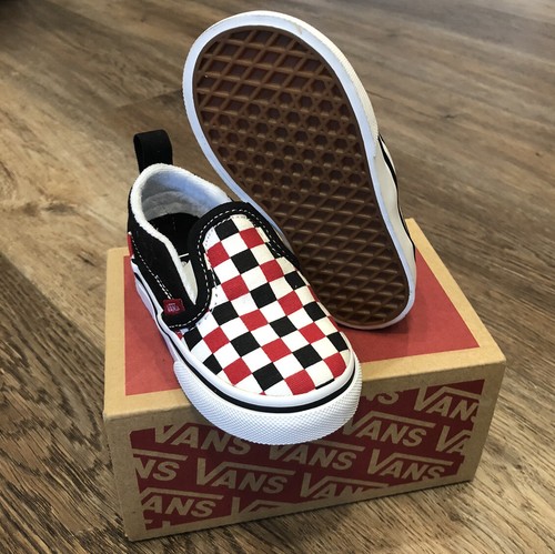 Vans Toddler Boy's Slip On V Checkerboard Black & Racing Red Skate Shoes Size 5 - 第 7/10 張圖片
