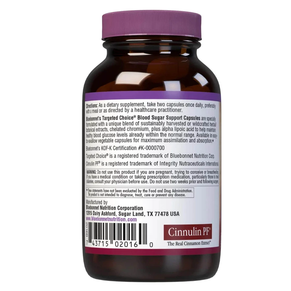 Bluebonnet Targeted Choice Apoyo para el azúcar en la sangre 60 cápsulas vegetales, manejo de la glucosa Foto 3 de 4