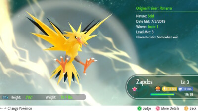 Shiny Zapdos 6IV - Pokemon X/Y OR/AS S/M US/UM Let's Go Sword/Shield