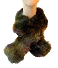 Jocelyn Faux Fur Pull-Thru Scarf One Size Multitonal Colors Over Brown