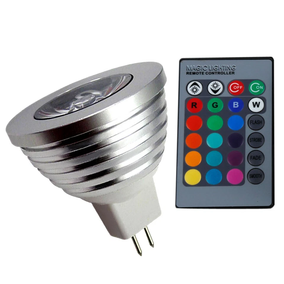 16 Color  MR16 Changing 3W RGB LED Light Bulb Lamp 12V +IR Remote Contral - Image 3 of 4
