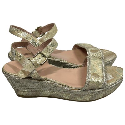 Stuart Weitzman Gold Metallic Platform Sandals Snakeskin Open