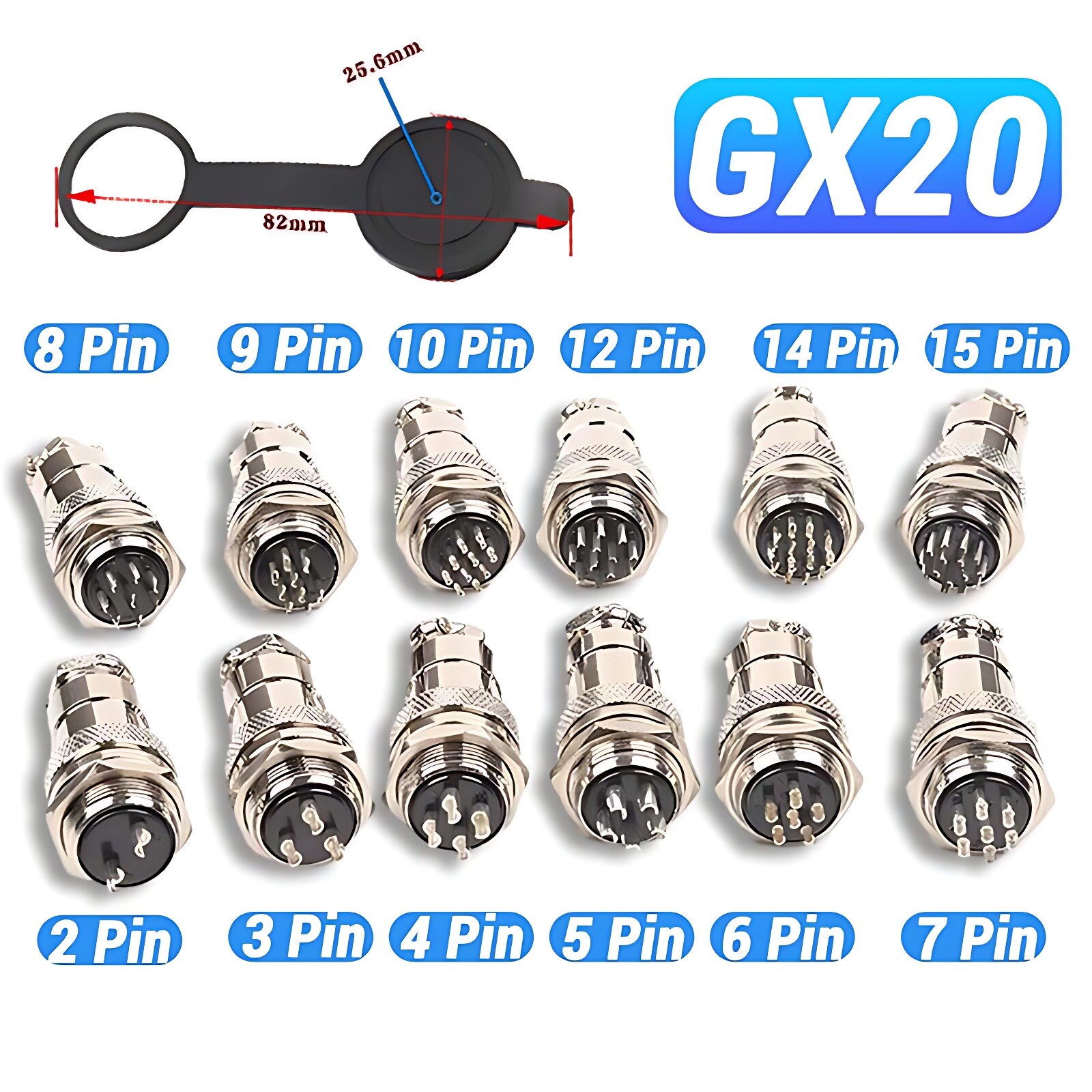 GX20 Connector Metal Panel Cable Aviation Plug 2 3 4 5 6 7 8 9 10 12 Pin 20mm