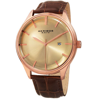 Men's Akribos XXIV AK914RGBR Brown Leather Embossed Crocodile Pattern Watch