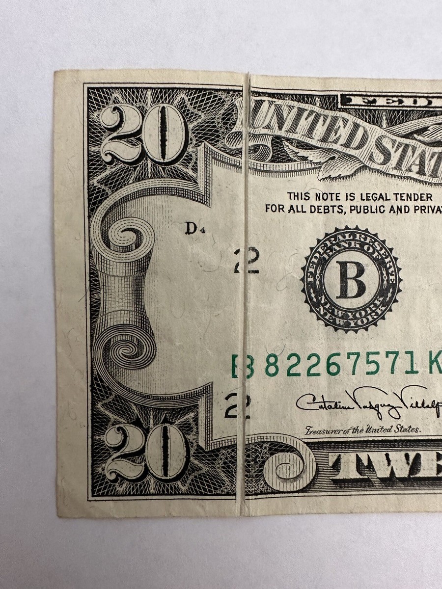 $20 Dollar Bill ERROR crease misprint Gutter Fold on