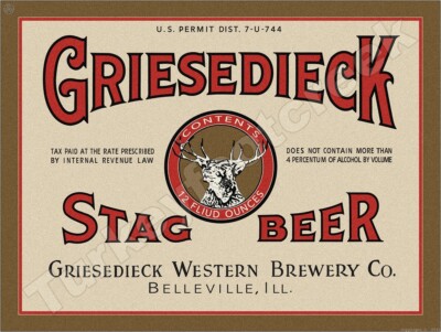 Griesedieck Stag Beer Label 9'' x 12'' Metal Sign