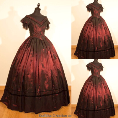 ebay burgundy prom dress Vintage Victorian Burgundy Prom Dress Shiny Corset Medieval Evening Gown Women