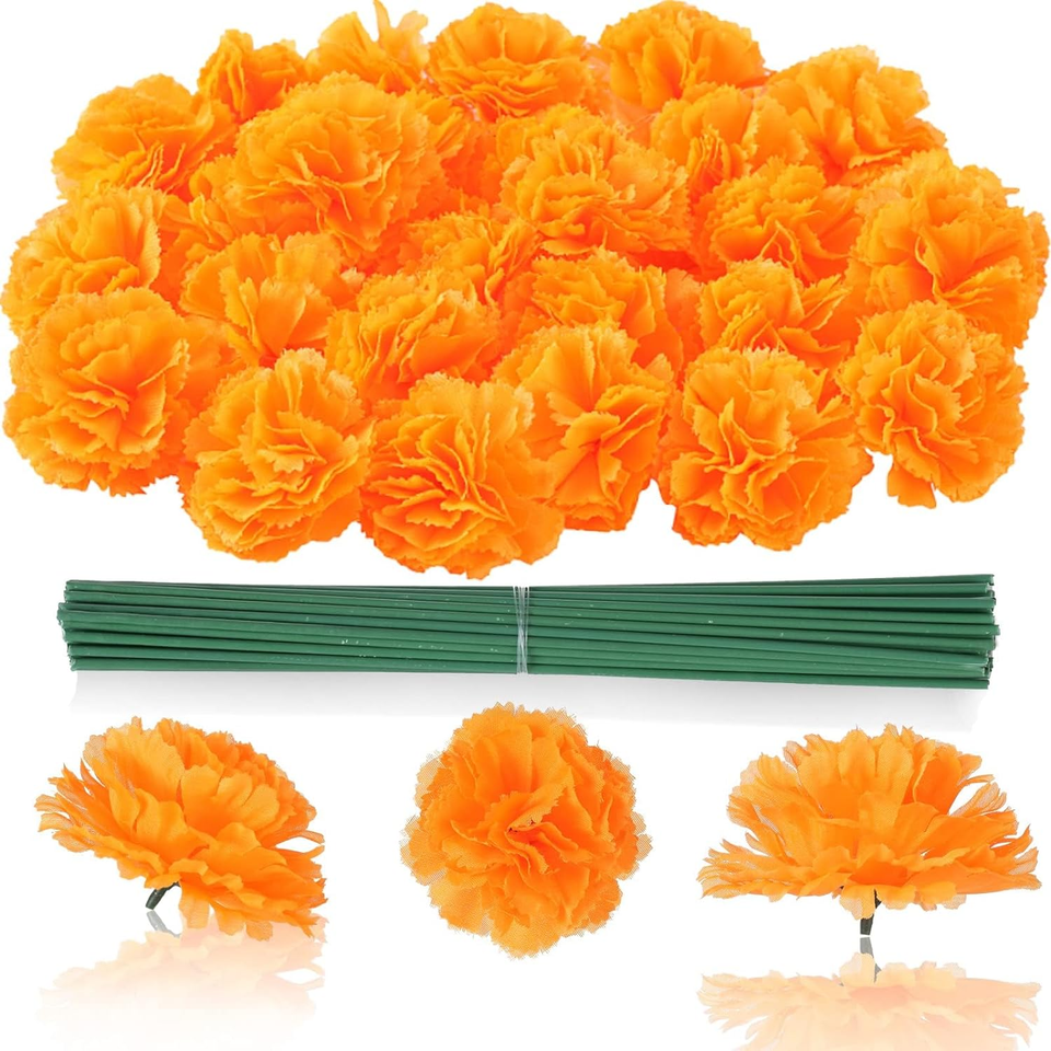 Marigold Flowers 100 Pcs 2'' Silk Artificial Marigold Flowers Head