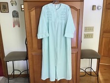 Miss Elaine Mint Green Pin Striped Long Cotton Robe House Dress Size S