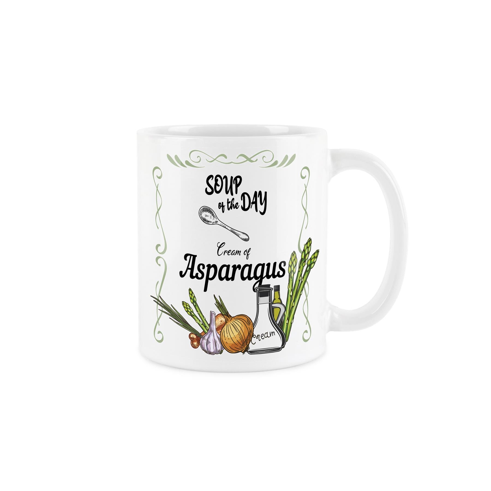 Soup Mug - Asparagus Soup of the Day Ceramic White Mug Gift