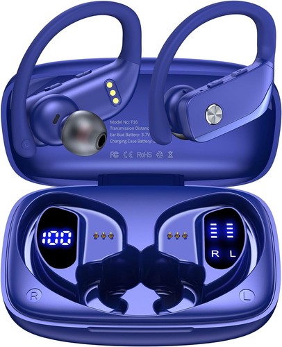 Water-Resistant Wireless Earbuds with Auto-Pairing and Long Battery Life - Blue - Picture 3 of 8