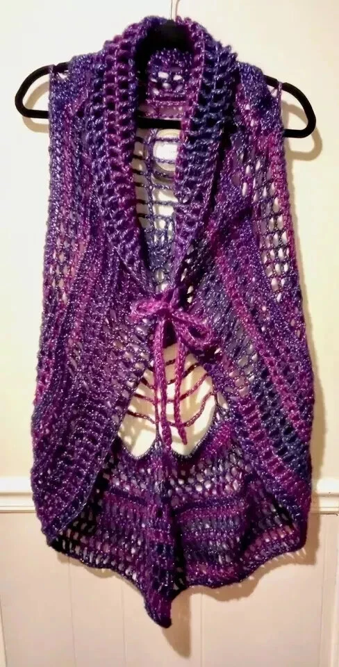 crochet hecho a mano mujer top chaleco tela de araña festival plus 2X/3X anochecer púrpura nuevo Foto 3 de 3