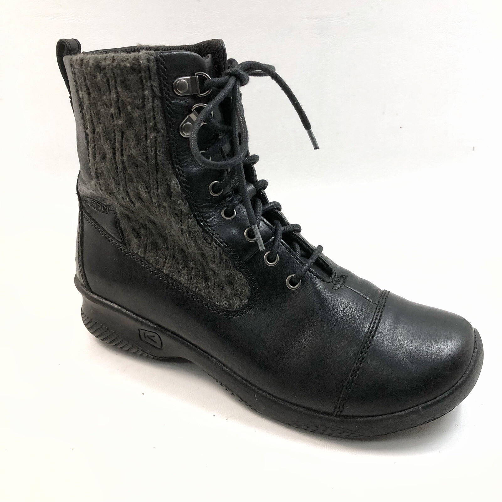 Stivali KEEN taglia 9 39 5 stringati neri pelle grigio tessuto a maglia