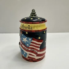 Canister Candy Jar Patriotic God Bless America July 4th Memorial Day