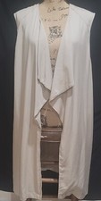Chicos Size 2 Khaki Open Long Sleeveless Cardigan Slit