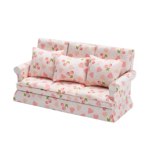 9-teilig 1/12 Puppenhaus Möbel Kirsche Herz Stoff Sofa Garnitur mit Kissen - Bild 4 von 4