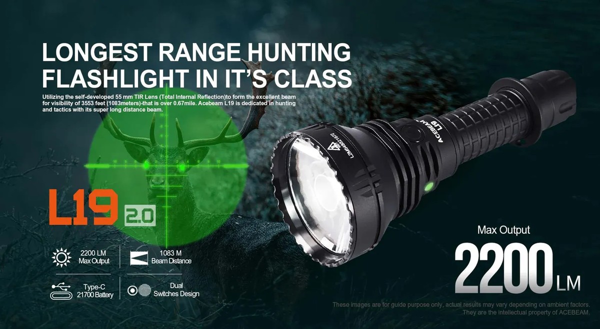 ACEBEAM L19 1.0 GREEN 2200lm／1520m Acebeam L19 2.0 Long Range Flashlight GREEN LED Osram NM1 -Throw