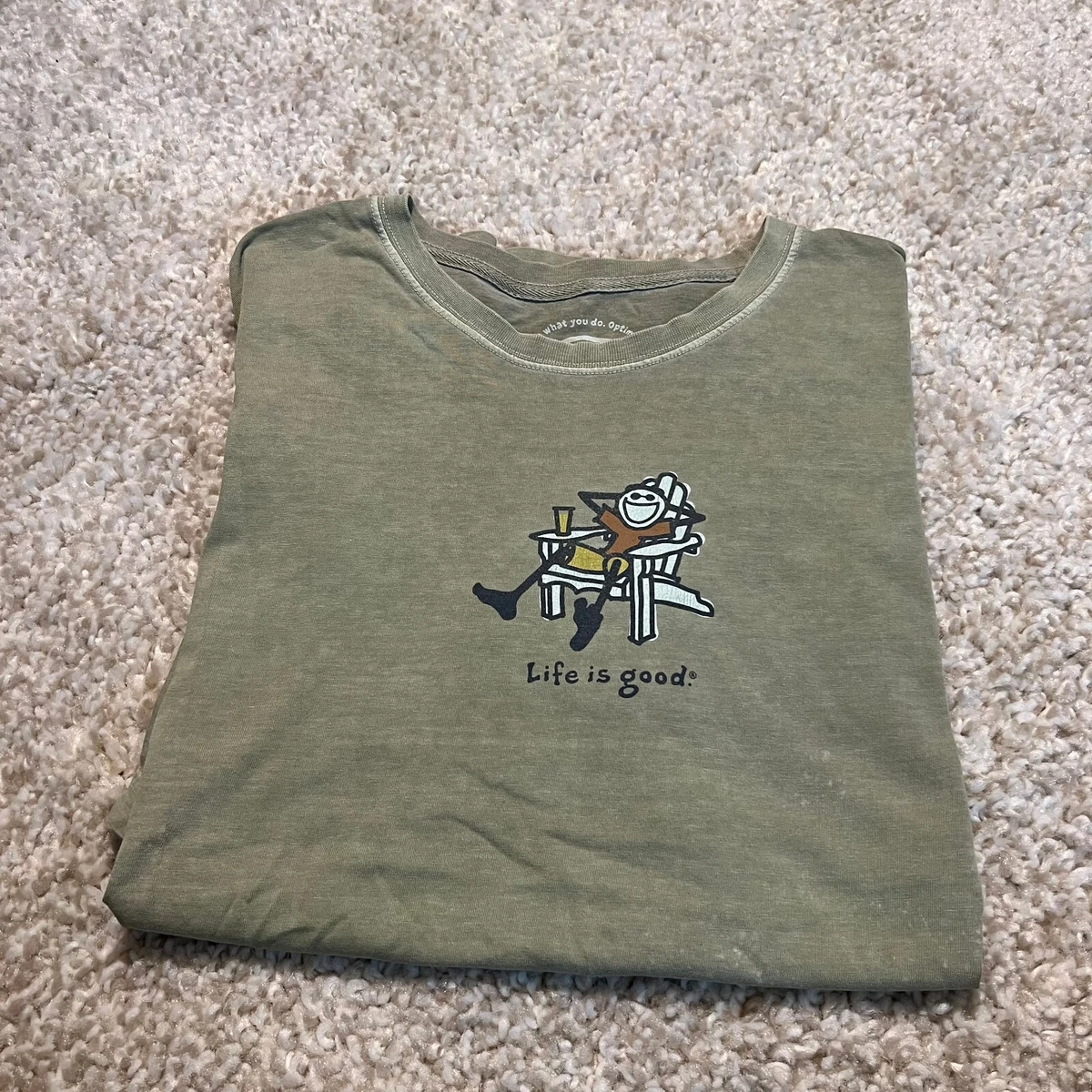 Life Is Good Shirt Men Large Green Relax Lawn Chair Casual Crusher