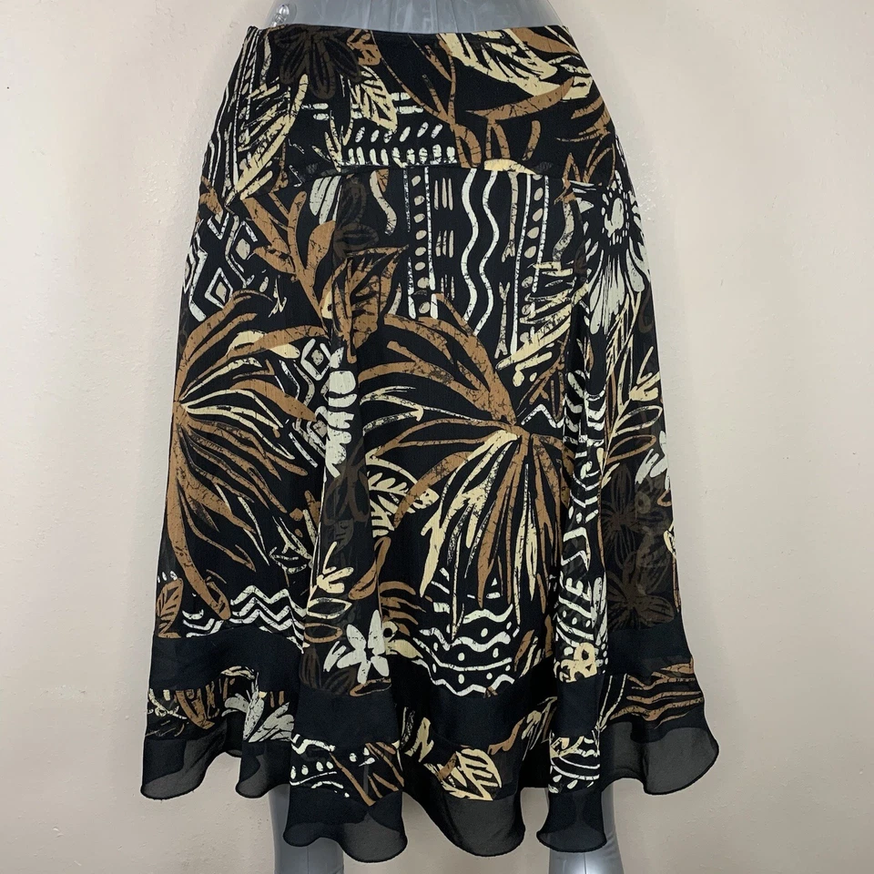 Talla 8 East 5th Negro Marrón Floral Estampado Tribal Línea A Falda Forrada  Foto 4 de 4