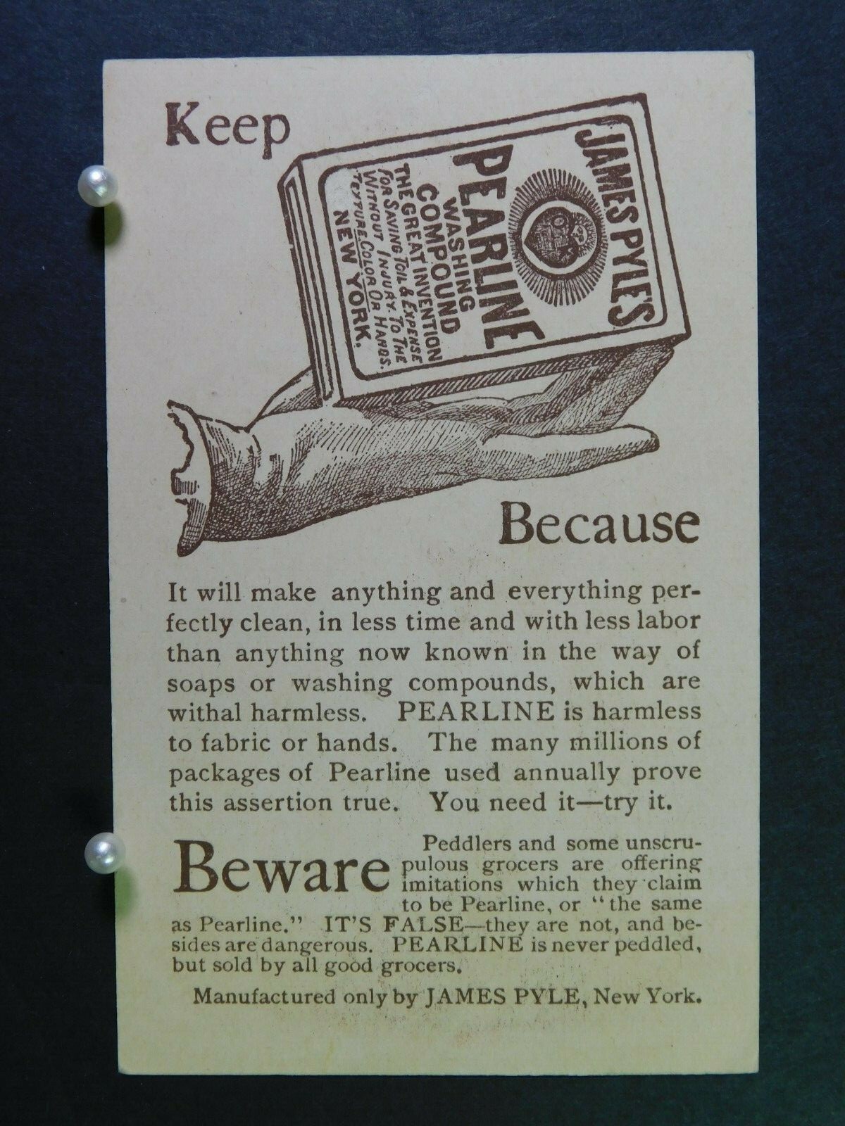 Victorian Advertising Trade Card - James Pyle's Pearline Washing Compound