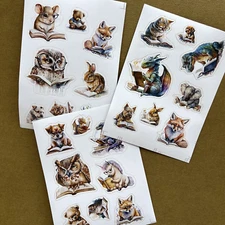 Book Reading Animal Stickers 3 Sheets Scrapbooking Junk Journal Collage Cards