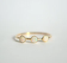14k Gold Plated Opal Ring, Three Stone Ring, 925 Sterling Silver Minimalist Ring