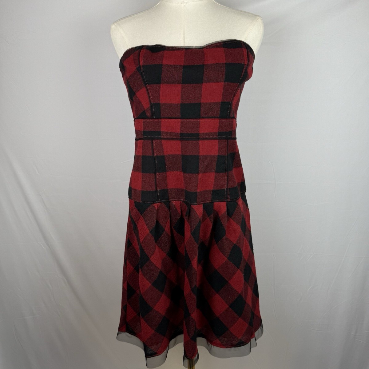 red black check dress Plaid 3/4 Sleeve Round Neck Ruched Maternity Dress RED/BLACK / SMALL