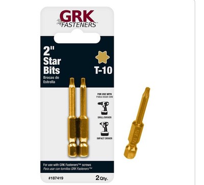 GRK Fasteners 2  TORX Bits (2/pk) (Choose T-10 thru T-40) Star NEW