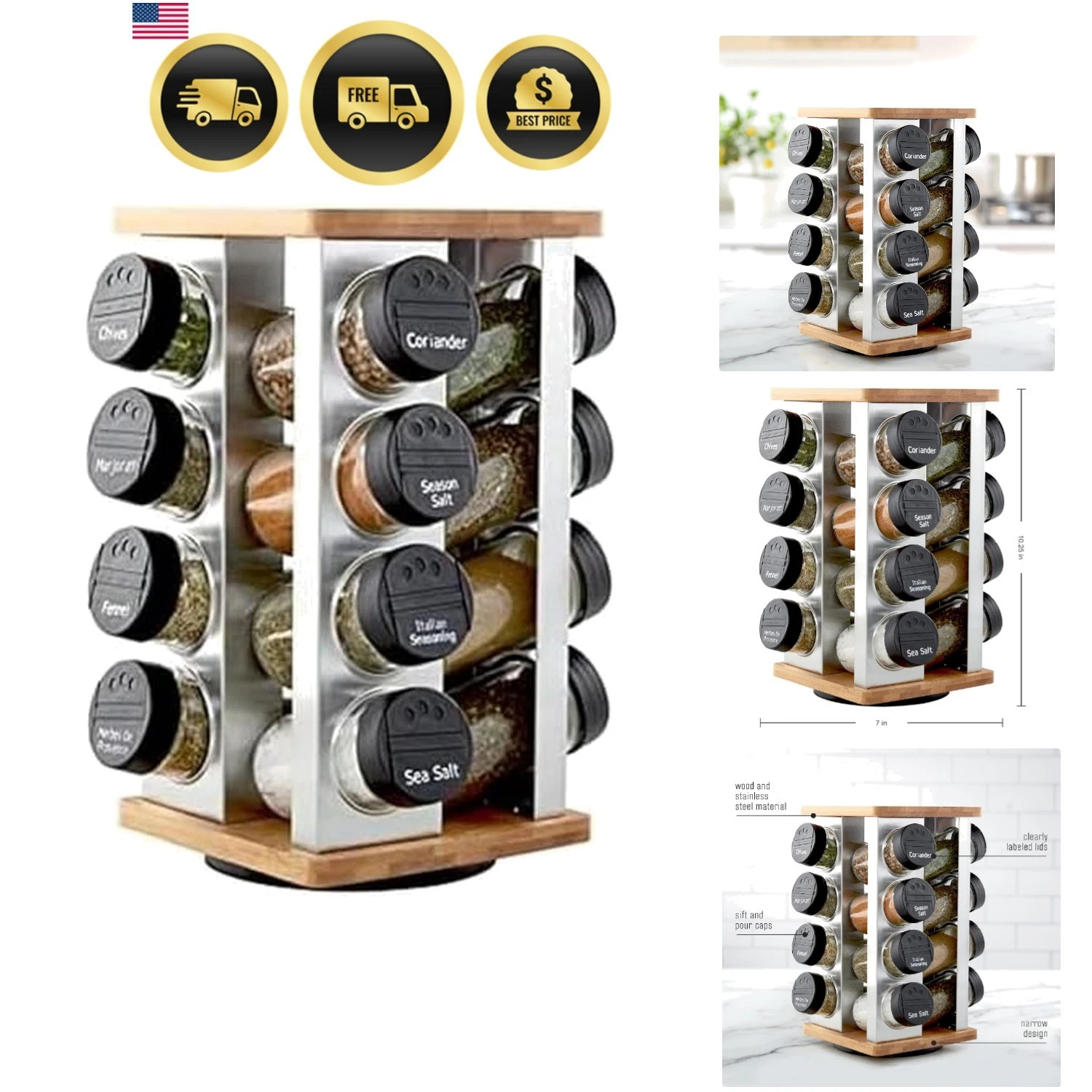 16 Jar Warner Revolving Countertop Spice Rack Organizer with Lift & Pour Caps...
Opens in a new wind