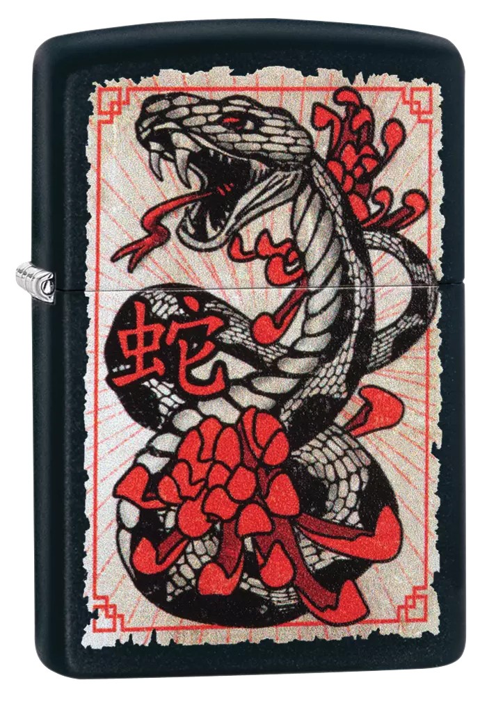 Zippo Snake Tattoo Black Matte Windproof Pocket Lighter, 218