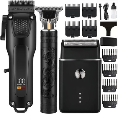 Kit Corte Cabello Hombre Maquina Trimmer T Rasuradora LCD Recargable Ajustable