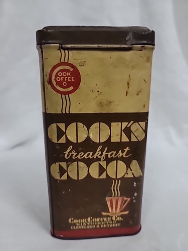 Vintage One Pound Cook's Breakfast Cocoa Tin Cook Coffee Co. 6.5" x 3.25" - Picture 3 of 7