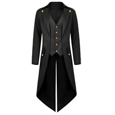 Mens Pirate Coat Renaissance Tailcoat Steampunk Jacket Halloween Large, Black